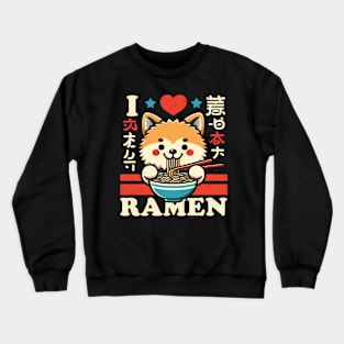 I Love Ramen - Kawaii Cute Akita Dog - Retro Graphic Crewneck Sweatshirt